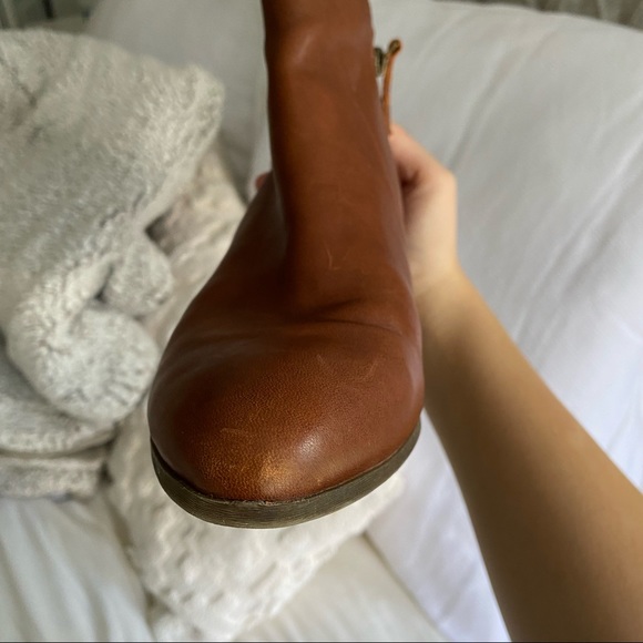 FRYE Ankle Boots Cognac Leather Judith Double Zipper Zip Leather Brown 9.5 M - Picture 7 of 10